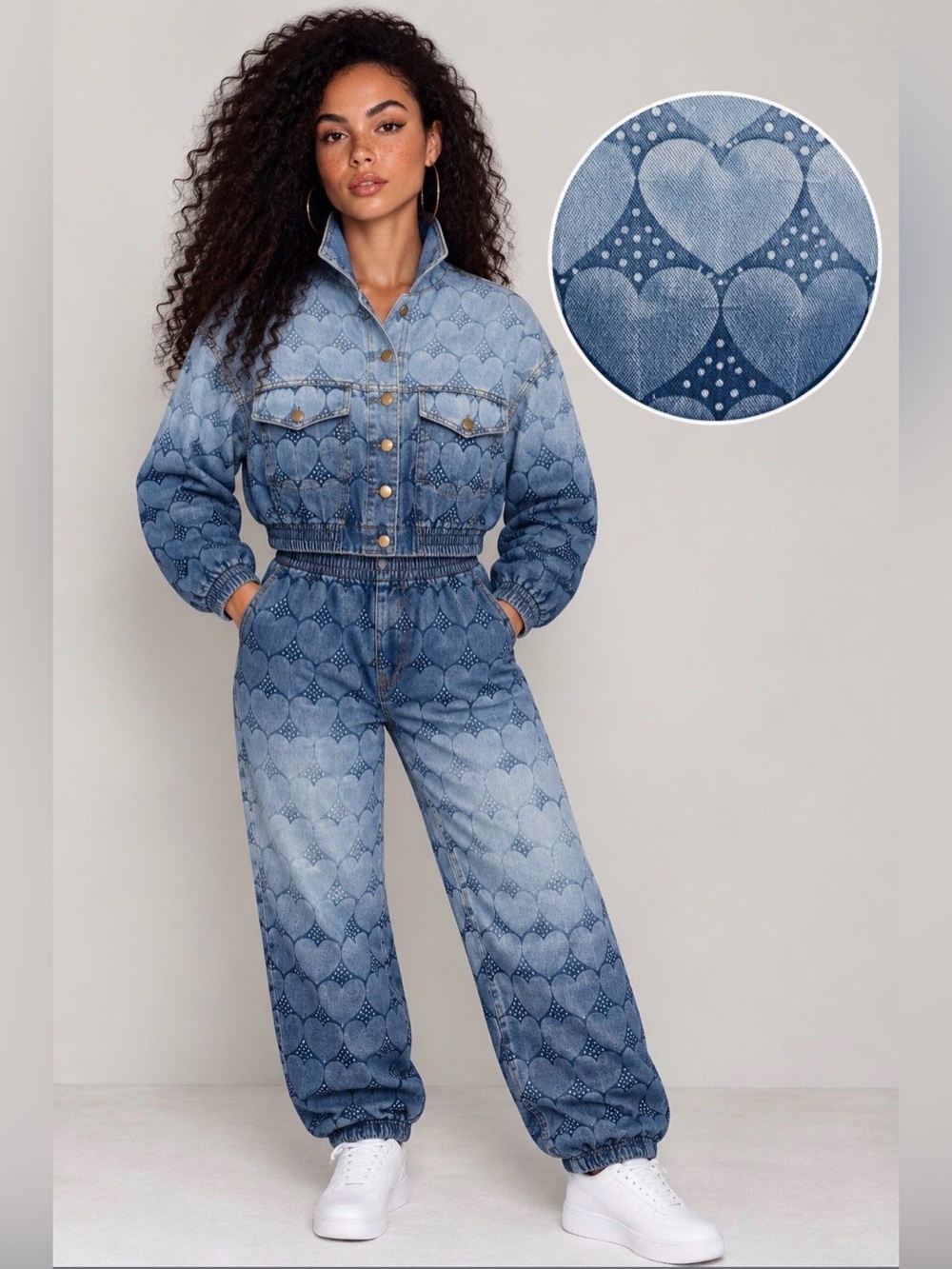 ✨ NWT CE MORE Quilted Heart Denim 2-Piece Matching Set (Fully Lined) ✨